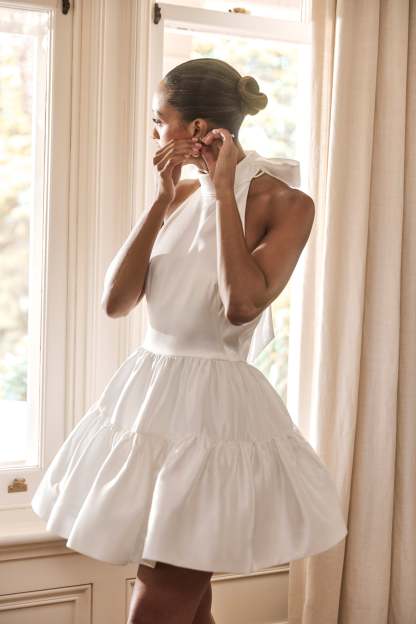 Dorota Satin Halter Mini Dress - White-My Chic Way.All Rights Reserved
