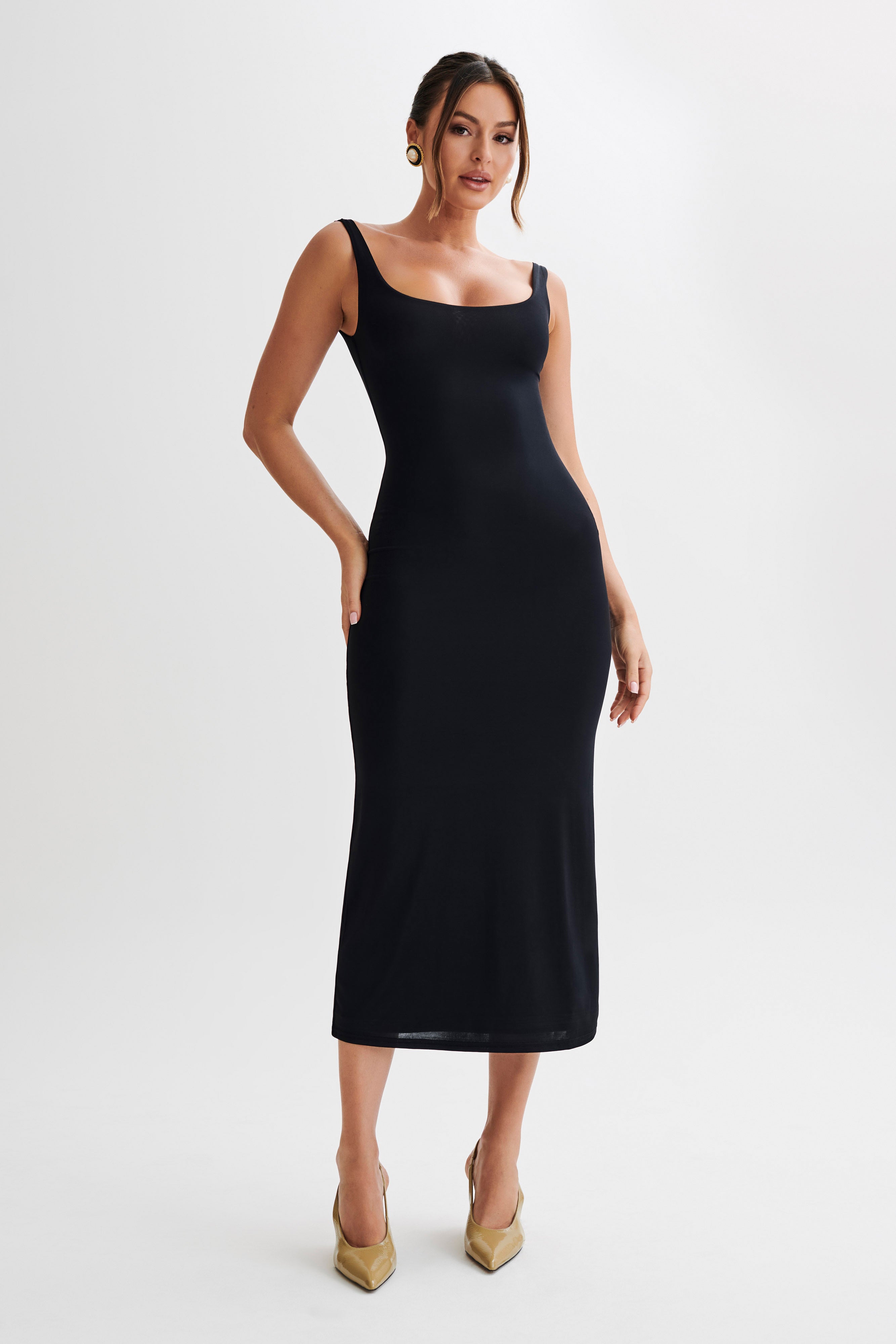 Augustine Slinky Scoop Midi Dress - Black-My Chic Way.All Rights Reserved