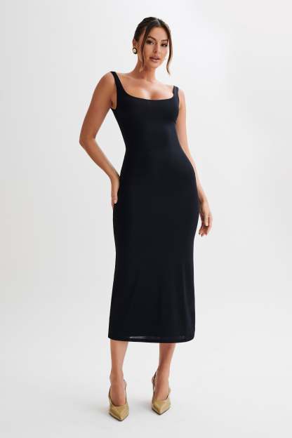 Augustine Slinky Scoop Midi Dress - Black-My Chic Way.All Rights Reserved