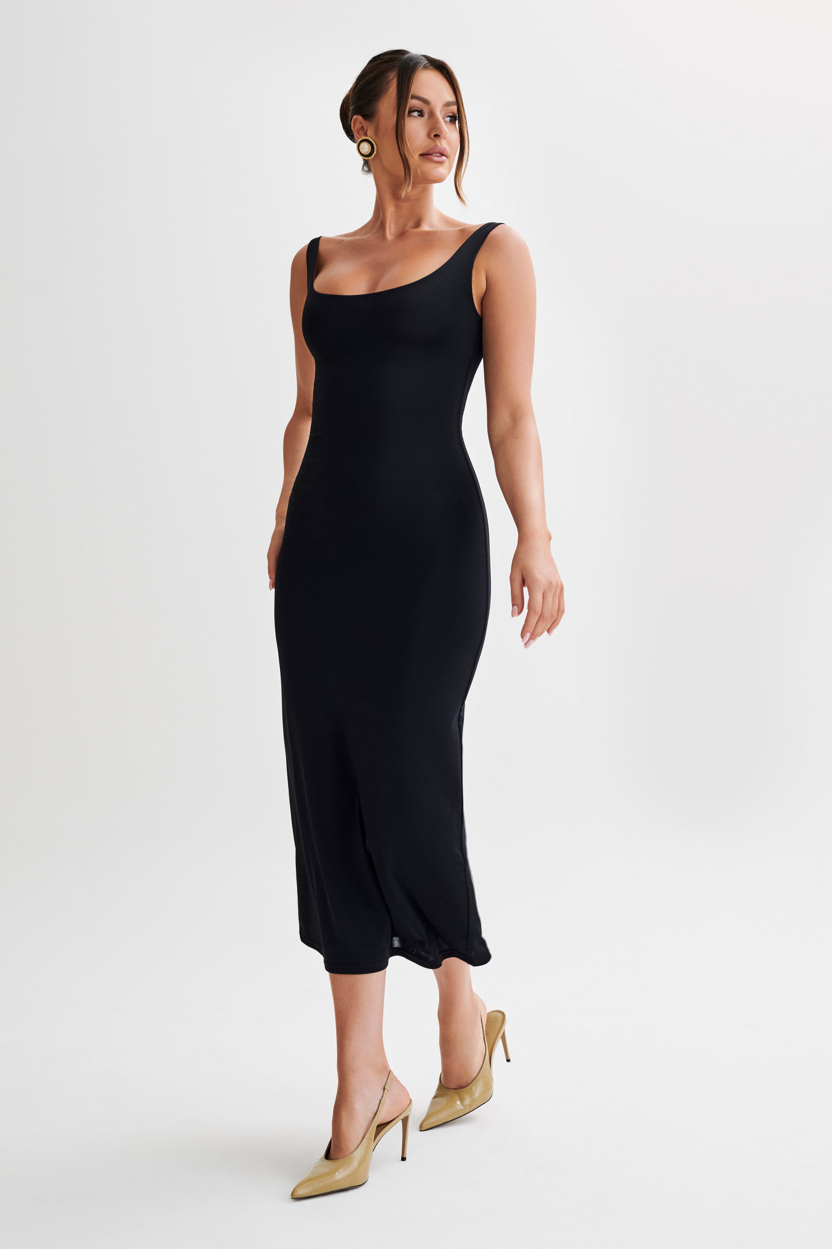 Augustine Slinky Scoop Midi Dress - Black-My Chic Way.All Rights Reserved