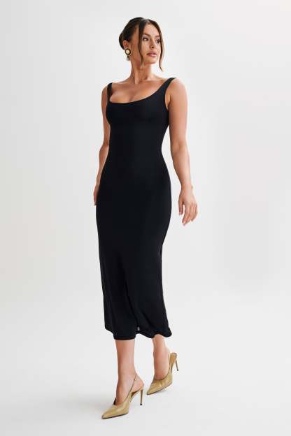 Augustine Slinky Scoop Midi Dress - Black-My Chic Way.All Rights Reserved
