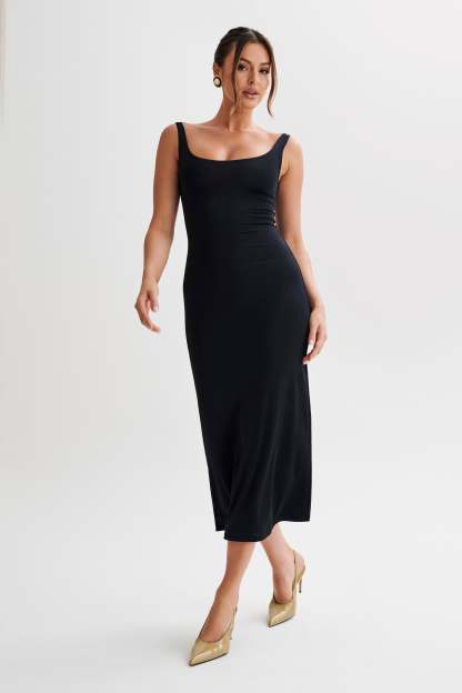 Augustine Slinky Scoop Midi Dress - Black-My Chic Way.All Rights Reserved