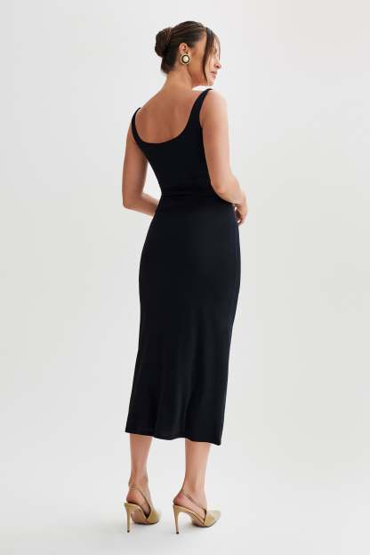 Augustine Slinky Scoop Midi Dress - Black-My Chic Way.All Rights Reserved