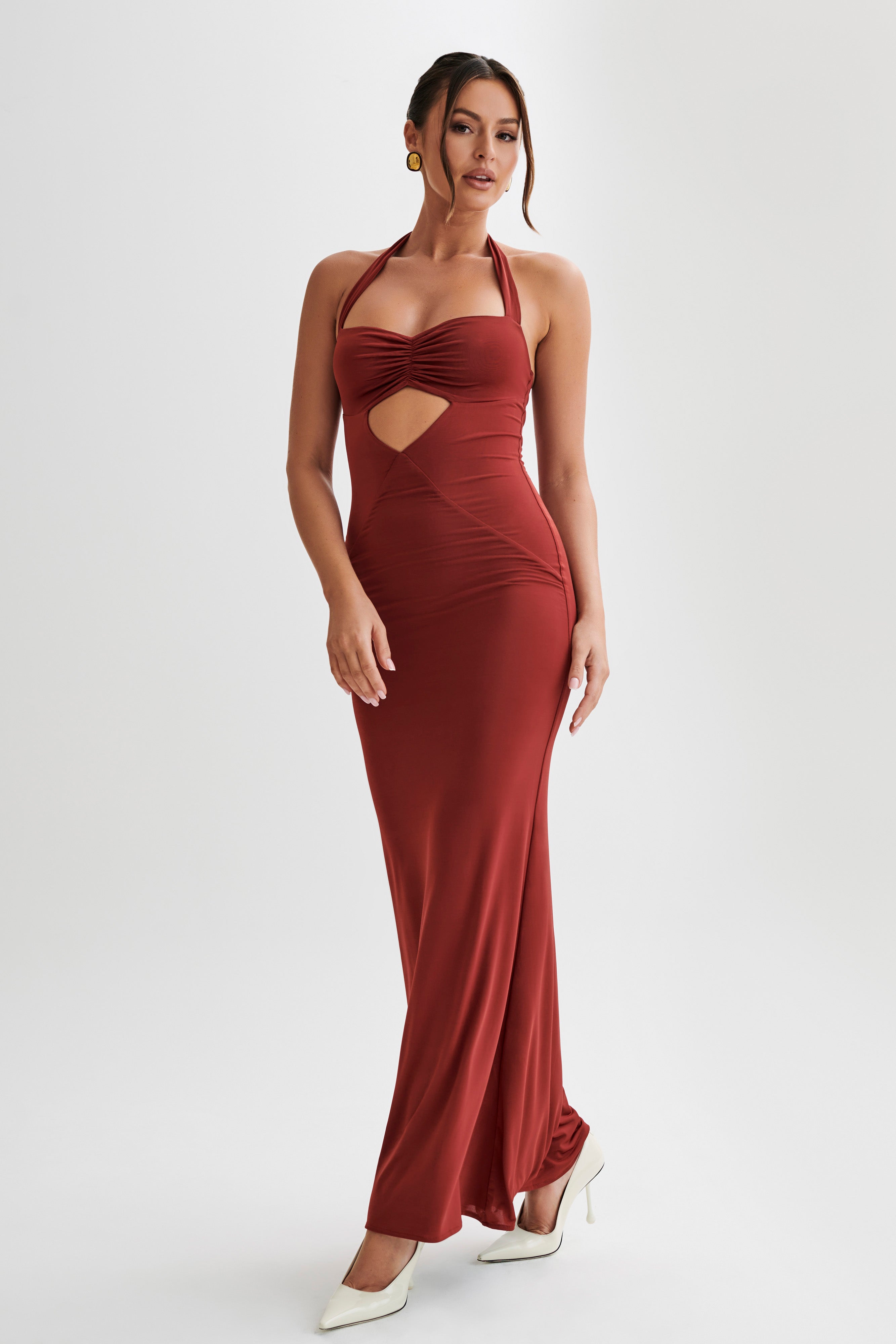 Ginevra Slinky Halter Maxi Dress - Cherry Red-My Chic Way.All Rights Reserved