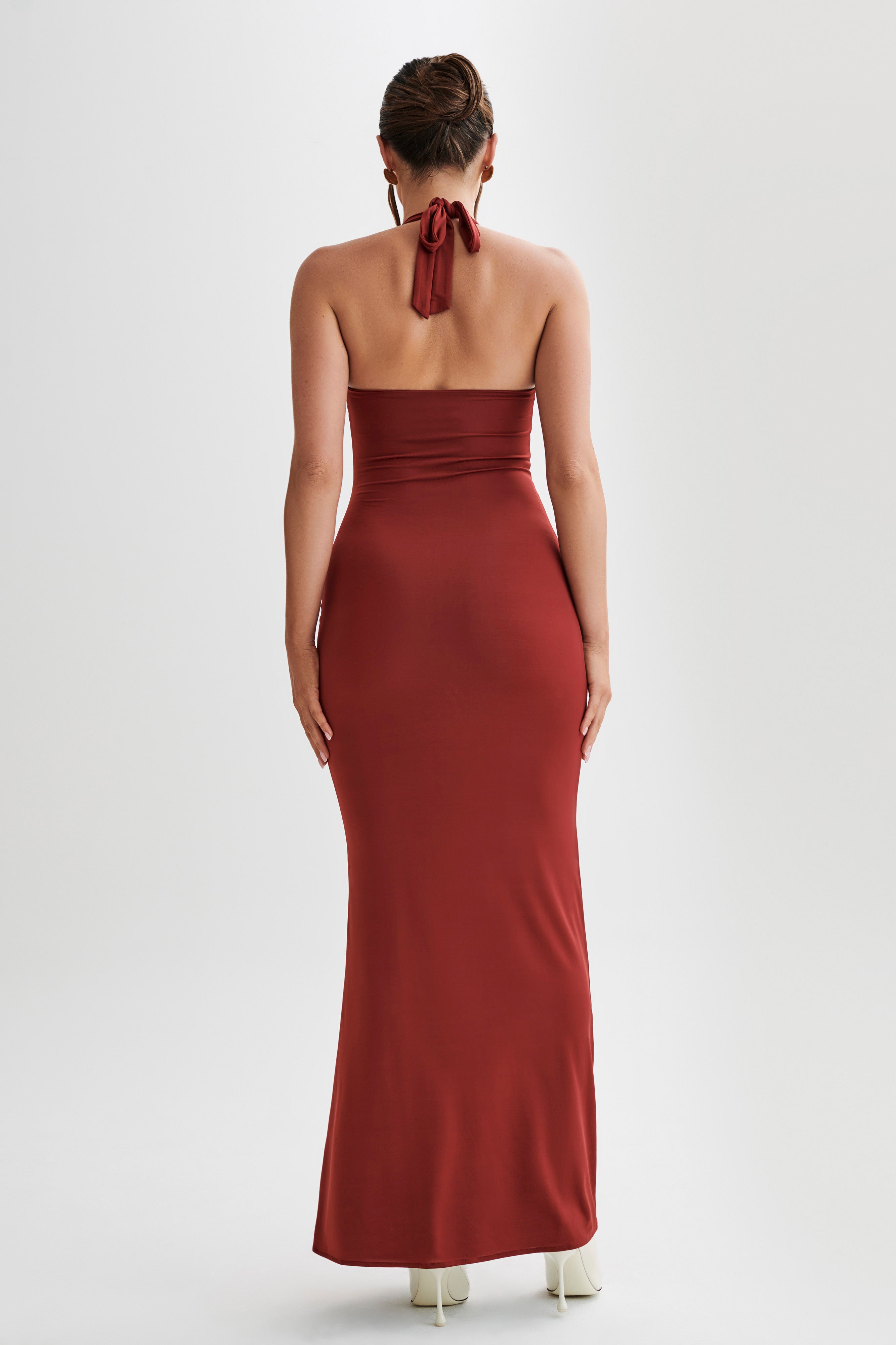 Ginevra Slinky Halter Maxi Dress - Cherry Red-My Chic Way.All Rights Reserved