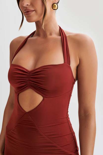 Ginevra Slinky Halter Maxi Dress - Cherry Red-My Chic Way.All Rights Reserved