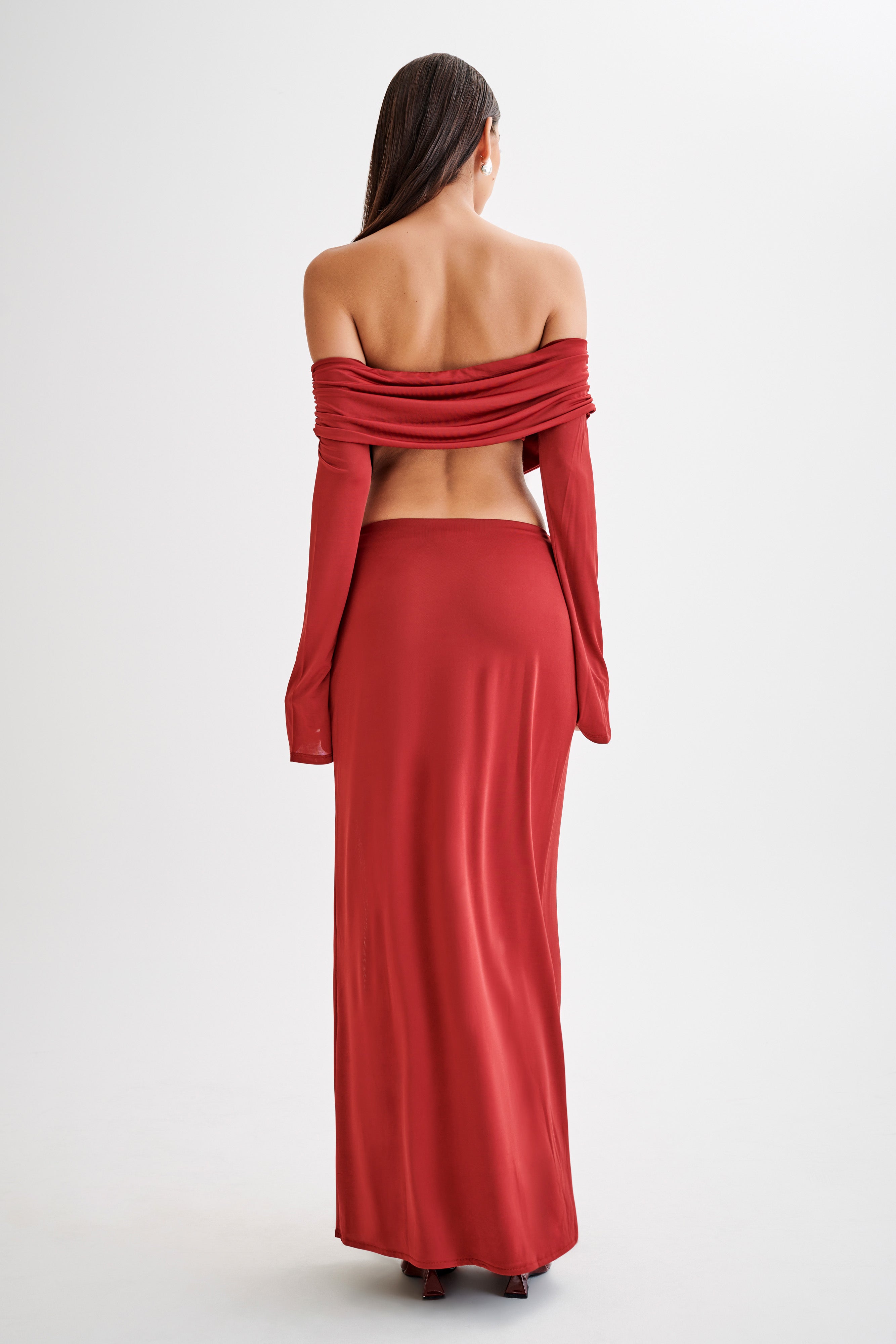 Camryn Slinky Off Shoulder Crop Top - Cherry Red-My Chic Way.All Rights Reserved