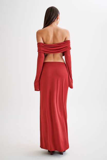 Camryn Slinky Off Shoulder Crop Top - Cherry Red-My Chic Way.All Rights Reserved