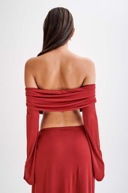 Camryn Slinky Off Shoulder Crop Top - Cherry Red-My Chic Way.All Rights Reserved