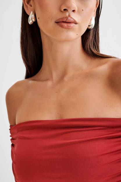 Camryn Slinky Off Shoulder Crop Top - Cherry Red-My Chic Way.All Rights Reserved
