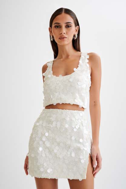 Maude Transparent Sequin Racer Crop Top - Ivory-My Chic Way.All Rights Reserved