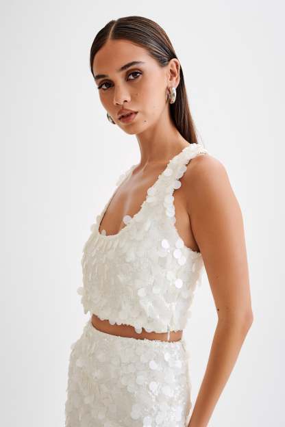 Maude Transparent Sequin Racer Crop Top - Ivory-My Chic Way.All Rights Reserved