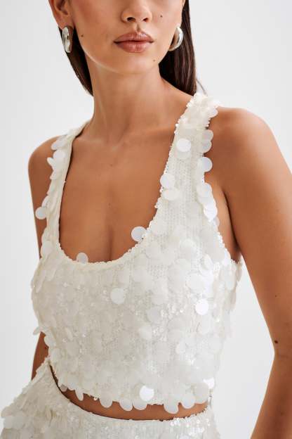Maude Transparent Sequin Racer Crop Top - Ivory-My Chic Way.All Rights Reserved
