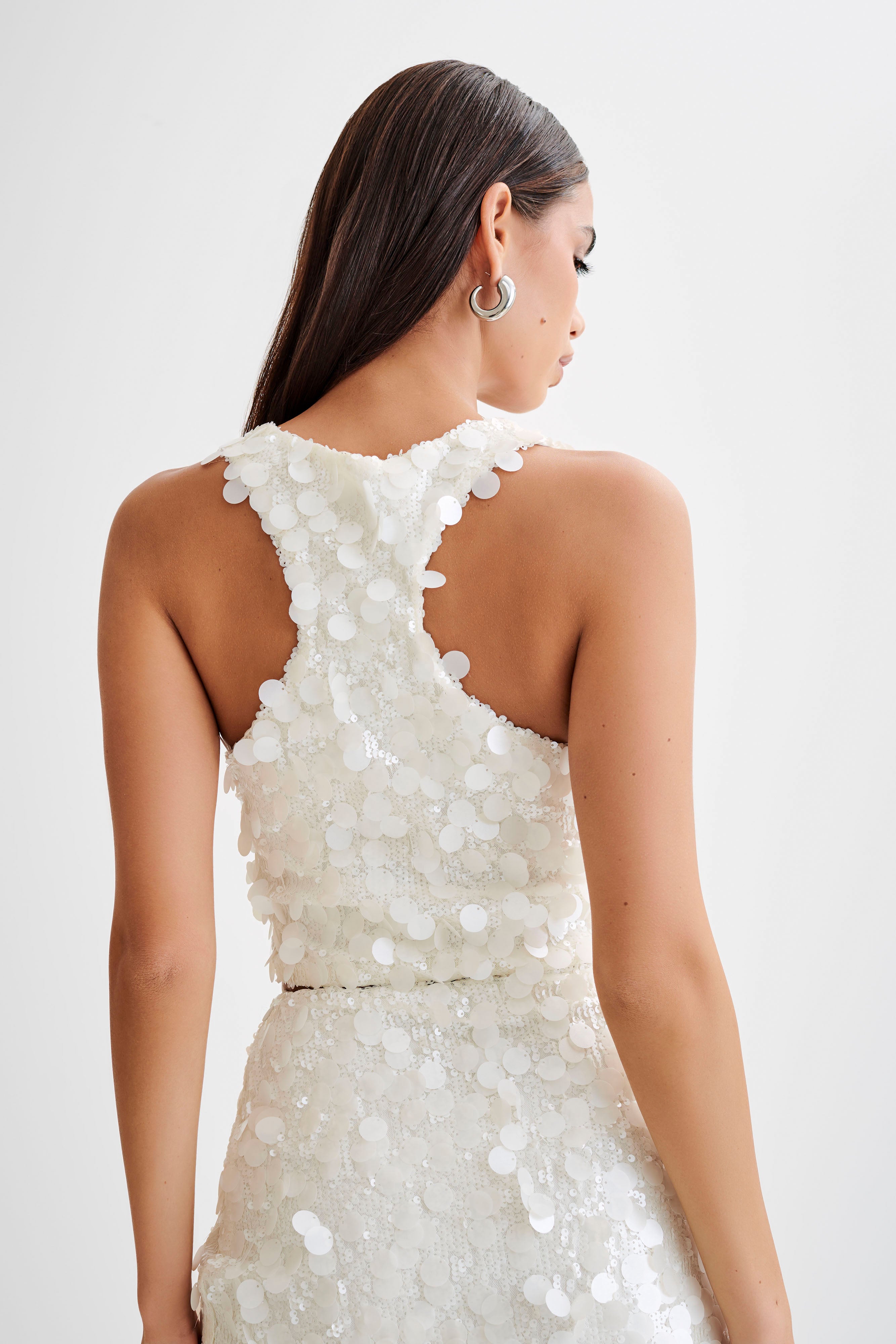 Maude Transparent Sequin Racer Crop Top - Ivory-My Chic Way.All Rights Reserved