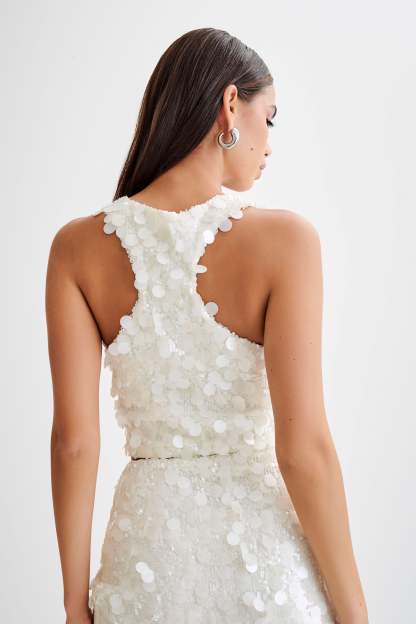 Maude Transparent Sequin Racer Crop Top - Ivory-My Chic Way.All Rights Reserved