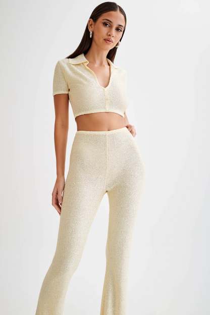 Huntley Sequin Knit Crop Top - Lemon-My Chic Way.All Rights Reserved