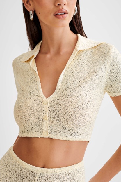 Huntley Sequin Knit Crop Top - Lemon-My Chic Way.All Rights Reserved