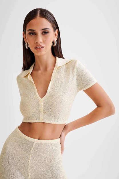Huntley Sequin Knit Crop Top - Lemon-My Chic Way.All Rights Reserved