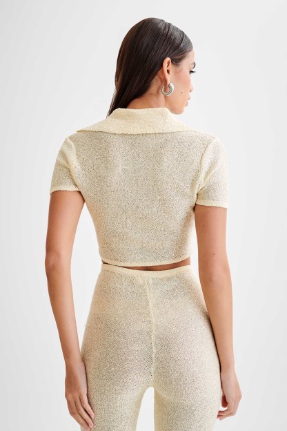 Huntley Sequin Knit Crop Top - Lemon-My Chic Way.All Rights Reserved