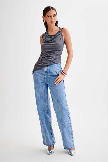 Prianyka Slinky Sleeveless Top - Charcoal-My Chic Way.All Rights Reserved