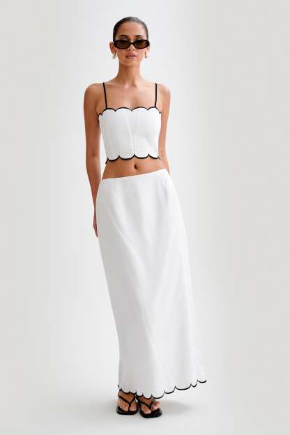 Alessio Scalloped Midi Skirt - Ivory-My Chic Way.All Rights Reserved