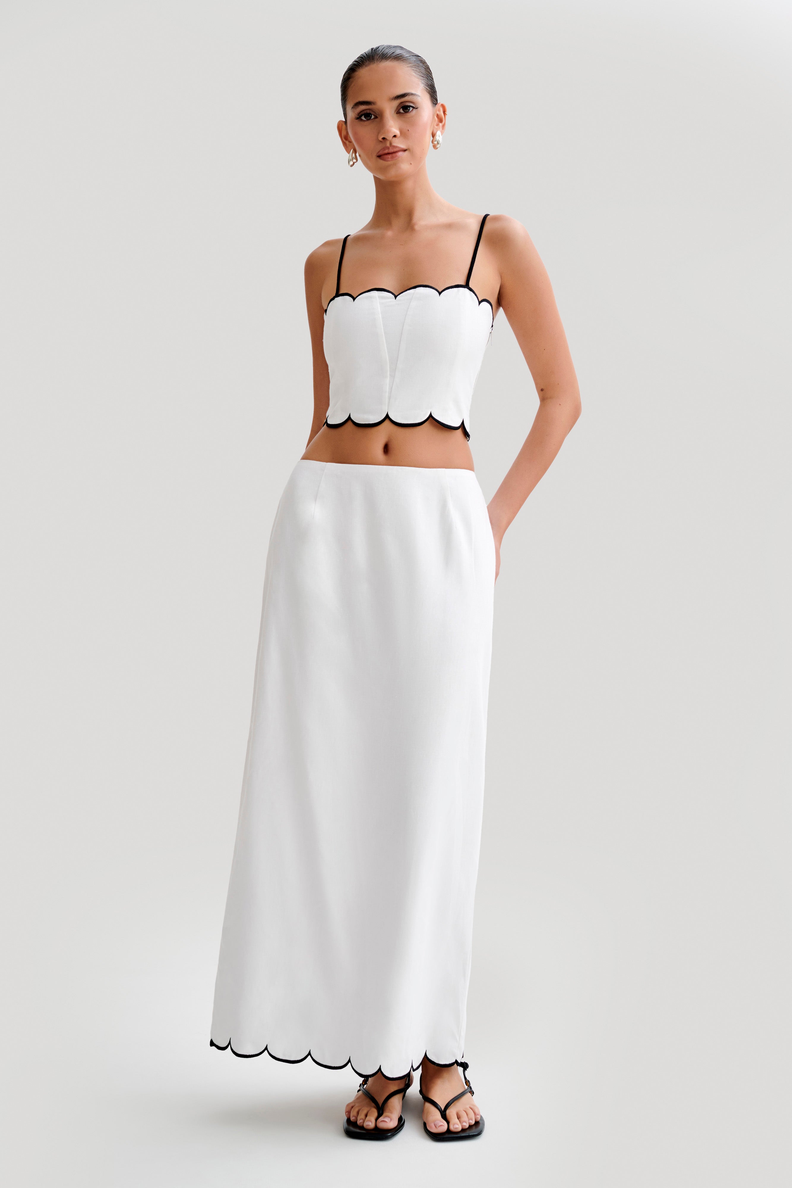 Alessio Scalloped Midi Skirt - Ivory-My Chic Way.All Rights Reserved