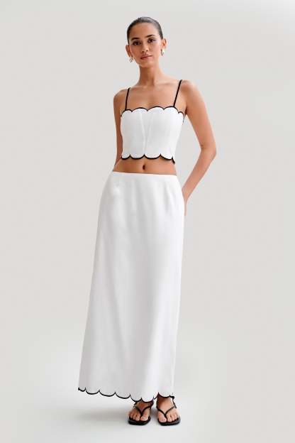 Alessio Scalloped Midi Skirt - Ivory-My Chic Way.All Rights Reserved