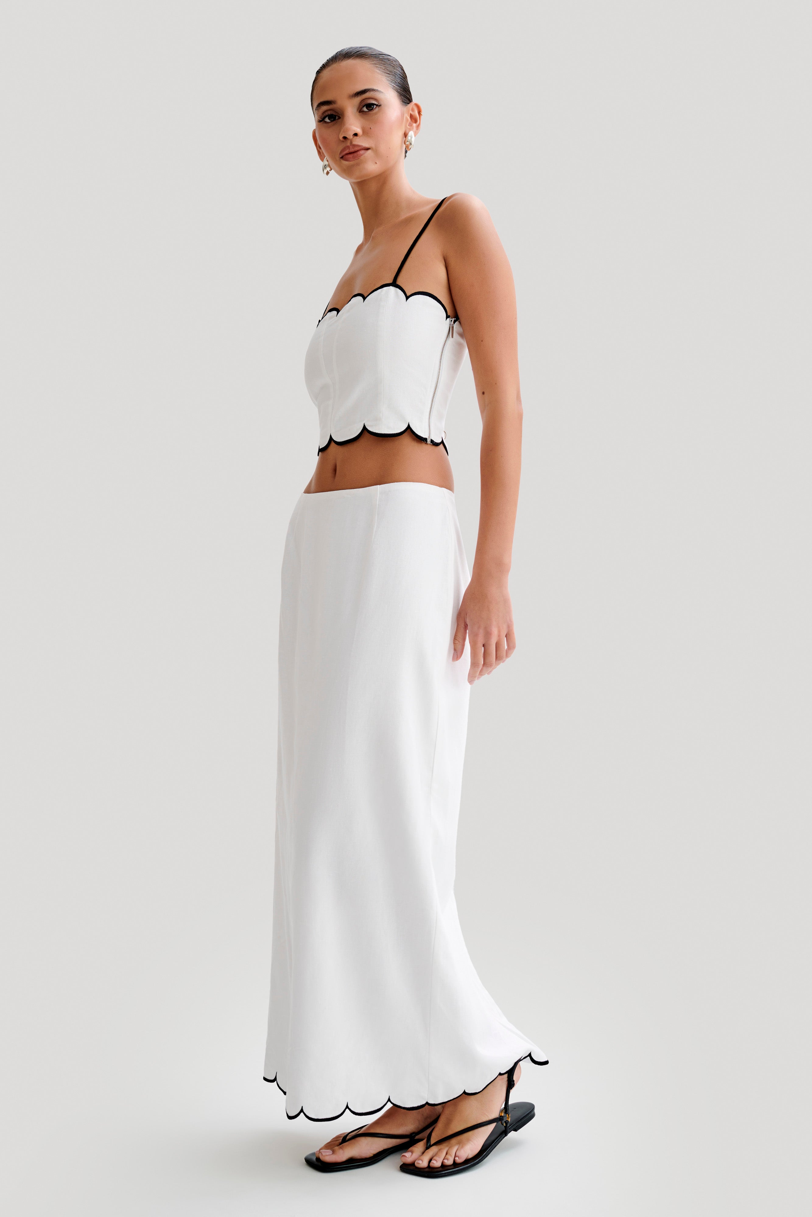 Alessio Scalloped Midi Skirt - Ivory-My Chic Way.All Rights Reserved