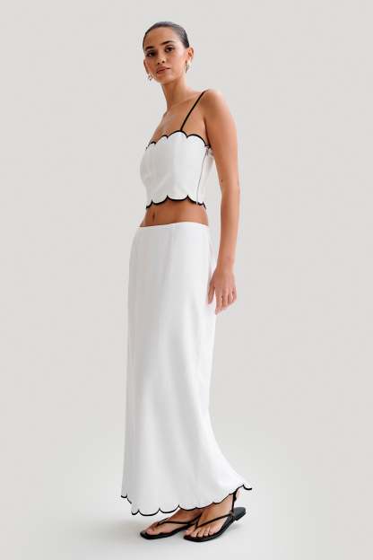 Alessio Scalloped Midi Skirt - Ivory-My Chic Way.All Rights Reserved