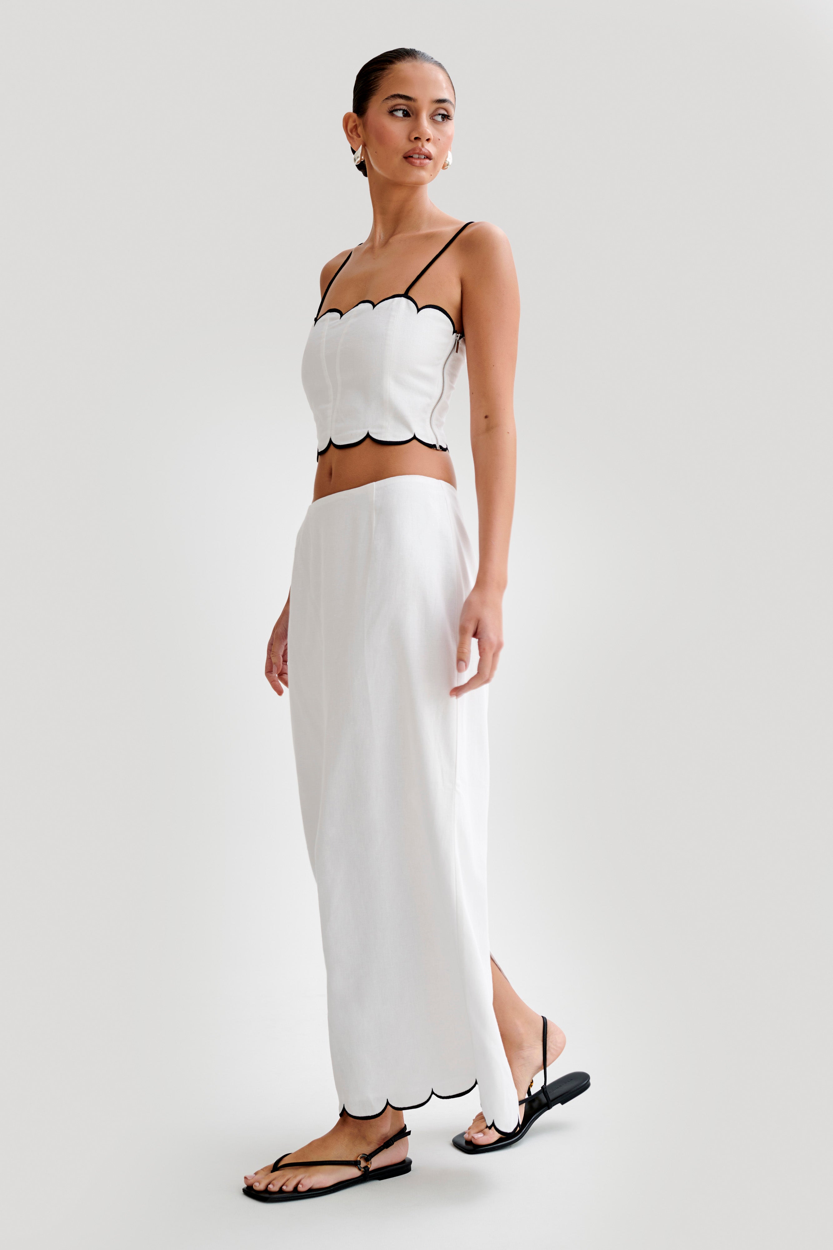 Alessio Scalloped Midi Skirt - Ivory-My Chic Way.All Rights Reserved