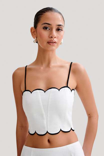 Alessio Scalloped Linen Top - Ivory-My Chic Way.All Rights Reserved