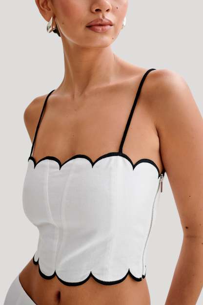 Alessio Scalloped Linen Top - Ivory-My Chic Way.All Rights Reserved