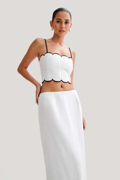 Alessio Scalloped Linen Top - Ivory-My Chic Way.All Rights Reserved