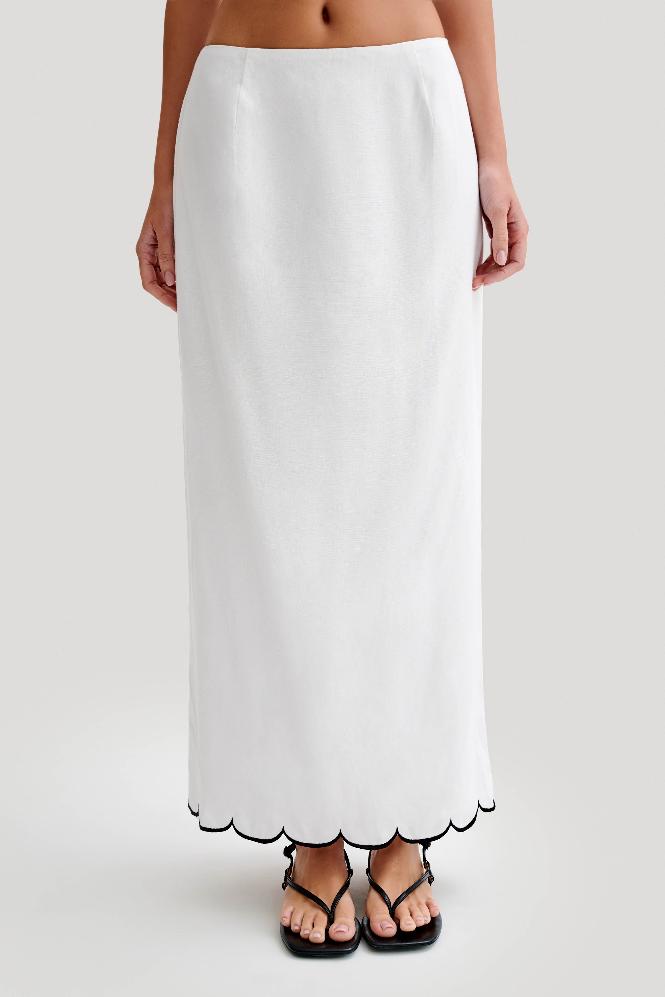 Alessio Scalloped Midi Skirt - Ivory-My Chic Way.All Rights Reserved