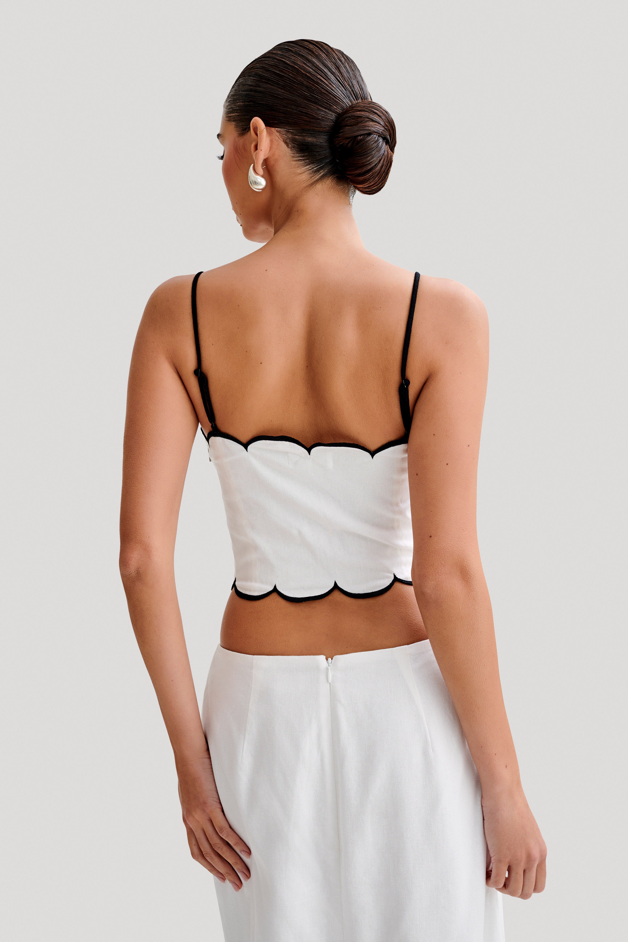 Alessio Scalloped Linen Top - Ivory-My Chic Way.All Rights Reserved
