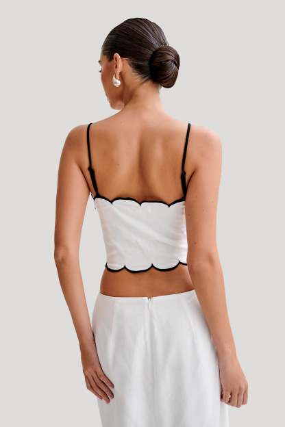 Alessio Scalloped Linen Top - Ivory-My Chic Way.All Rights Reserved