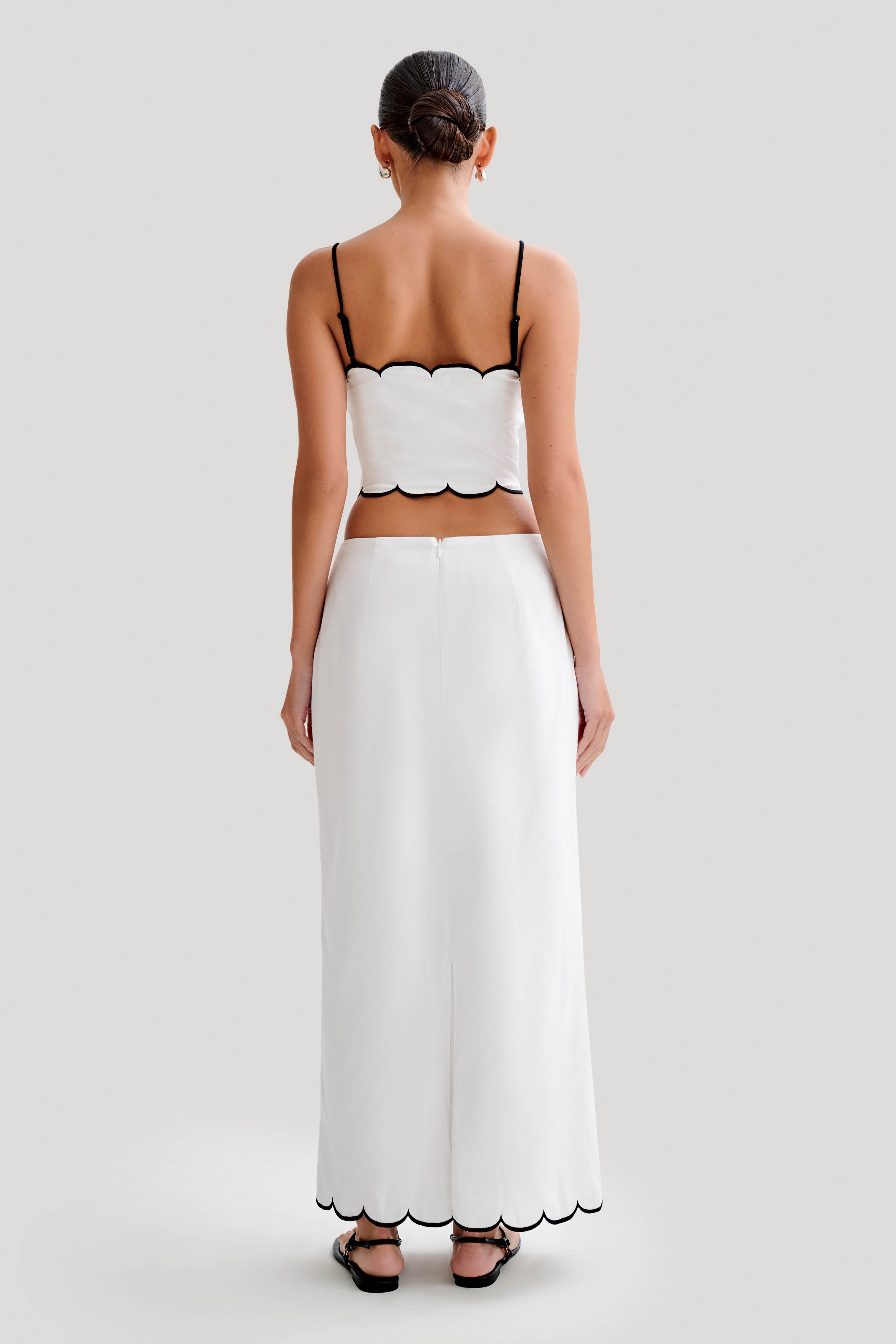 Alessio Scalloped Midi Skirt - Ivory-My Chic Way.All Rights Reserved