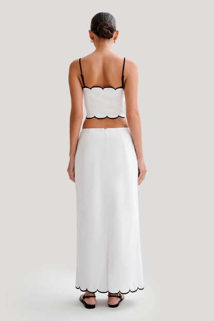 Alessio Scalloped Midi Skirt - Ivory-My Chic Way.All Rights Reserved