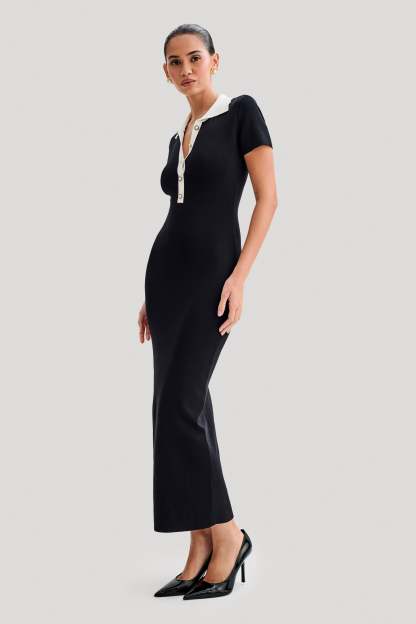 Jessamine Collared Contrast Maxi Dress - Black-My Chic Way.All Rights Reserved