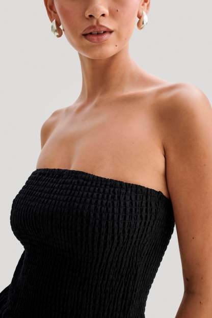 Holland Linen Shirring Mini Dress - Black-My Chic Way.All Rights Reserved