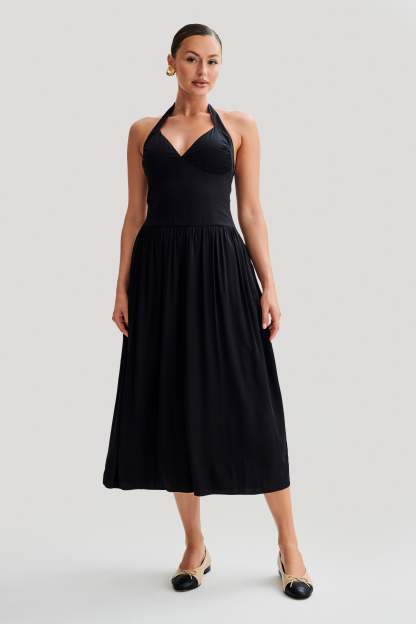 Harriette Halter Midi Dress - Black-My Chic Way.All Rights Reserved