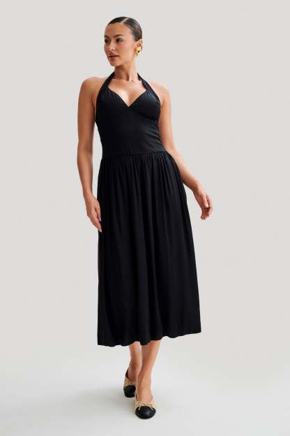 Harriette Halter Midi Dress - Black-My Chic Way.All Rights Reserved