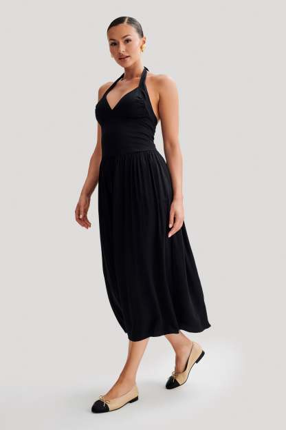 Harriette Halter Midi Dress - Black-My Chic Way.All Rights Reserved