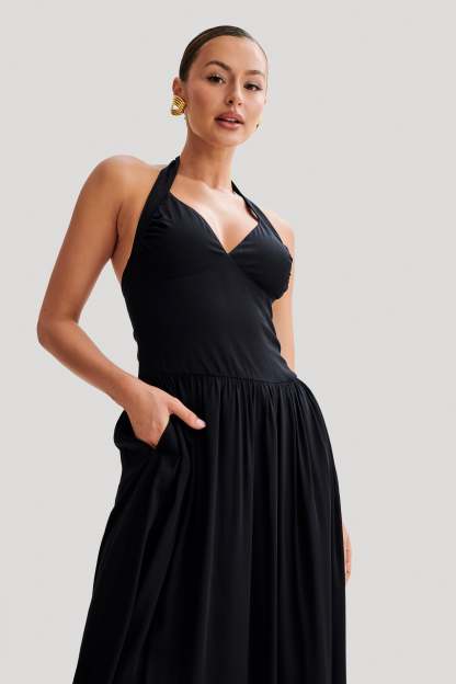 Harriette Halter Midi Dress - Black-My Chic Way.All Rights Reserved