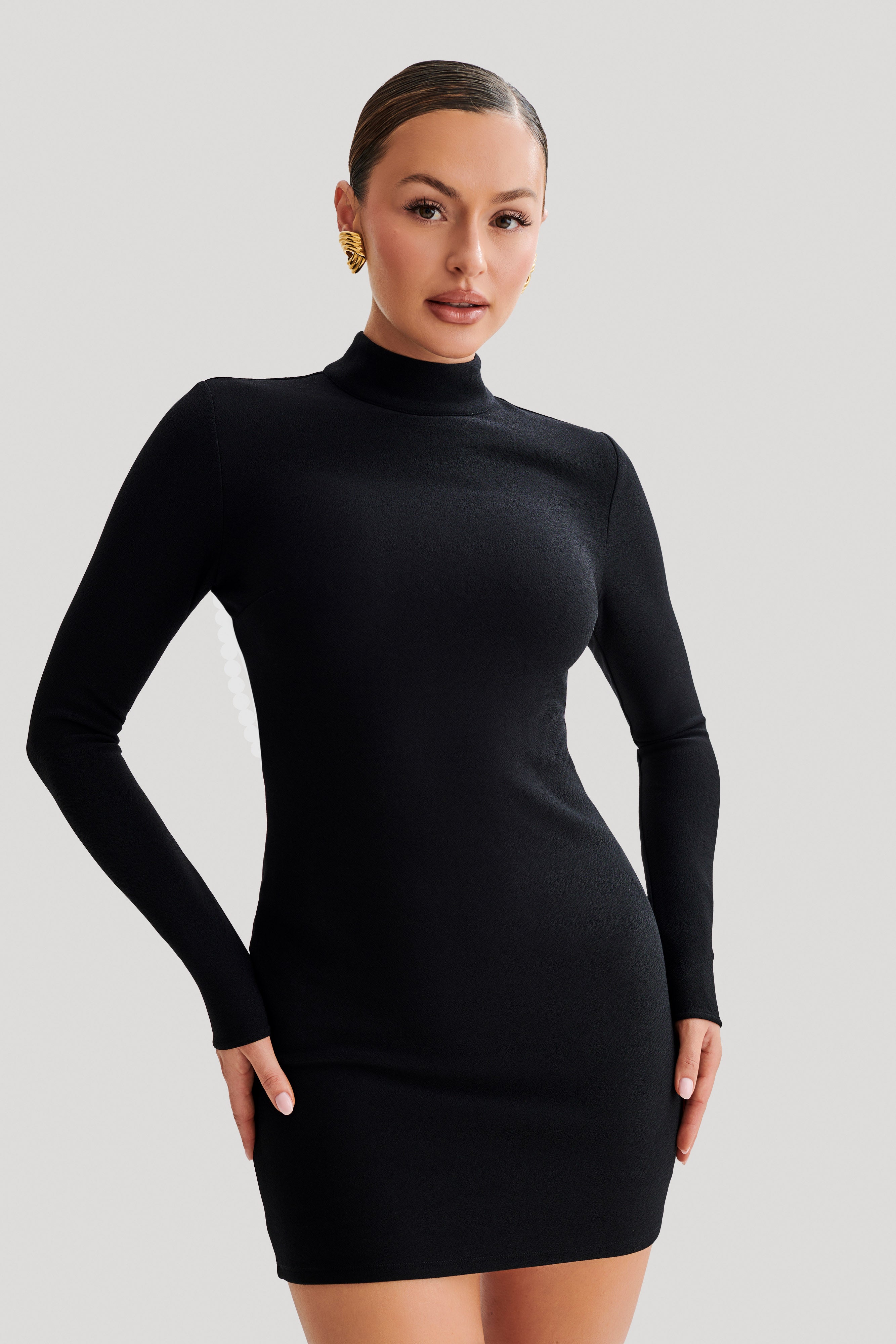 Agatha Crepe Pearl Mini Dress - Black-My Chic Way.All Rights Reserved