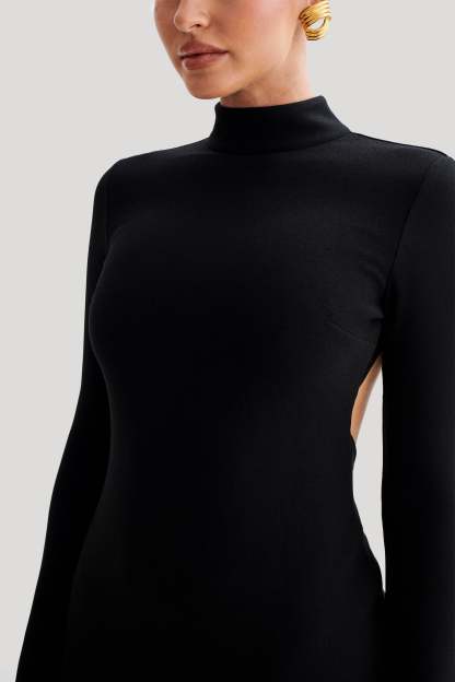 Agatha Crepe Pearl Mini Dress - Black-My Chic Way.All Rights Reserved