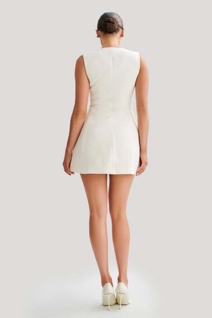 Lysandre Crepe Mini Dress - Ivory-My Chic Way.All Rights Reserved