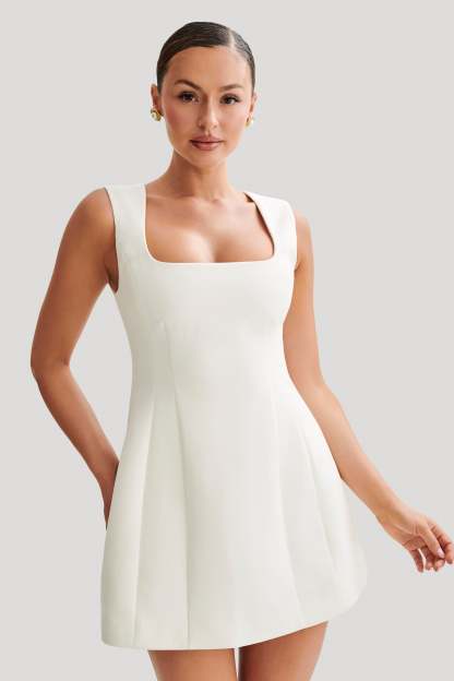Lysandre Crepe Mini Dress - Ivory-My Chic Way.All Rights Reserved