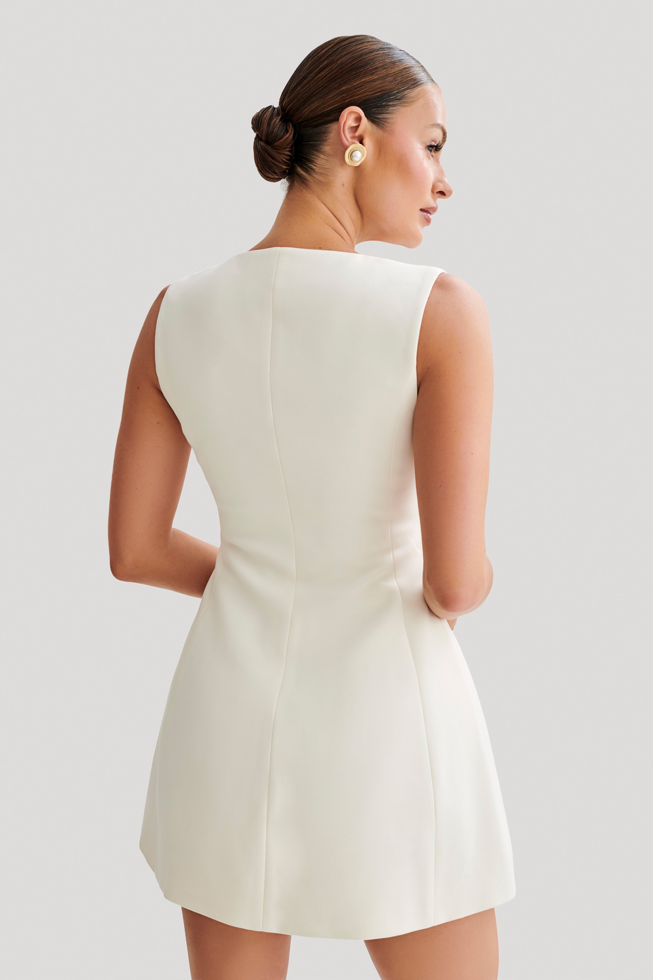 Lysandre Crepe Mini Dress - Ivory-My Chic Way.All Rights Reserved