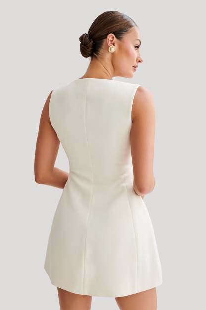 Lysandre Crepe Mini Dress - Ivory-My Chic Way.All Rights Reserved